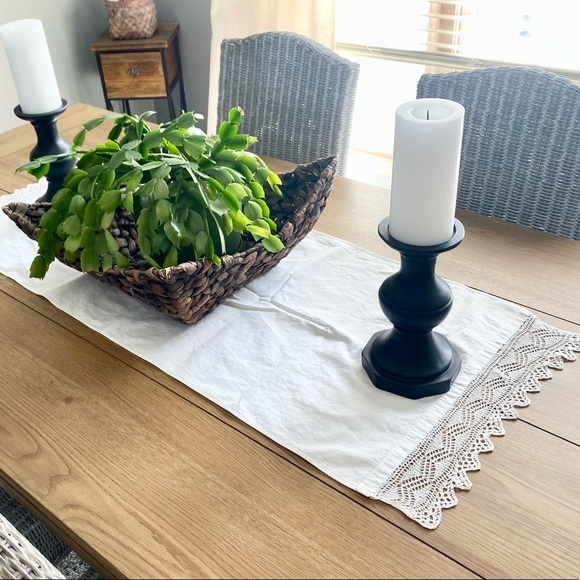 Vintage Antique White Linen Table Runner Lace 46” Cottagecore Rustic Farmhouse - Picture 2 of 6